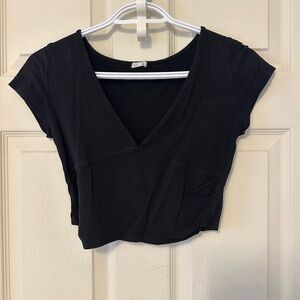 Garage Black V-Neck Short Sleeve Crop Top